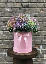 Цветочная композиция из Гипсофила и Розы в шляпной коробке в Белой Холунице