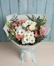 Букет цветов из:  Розы, Лизиантусы и Хризантемы #REPLACE_PRED# Белой Холунице