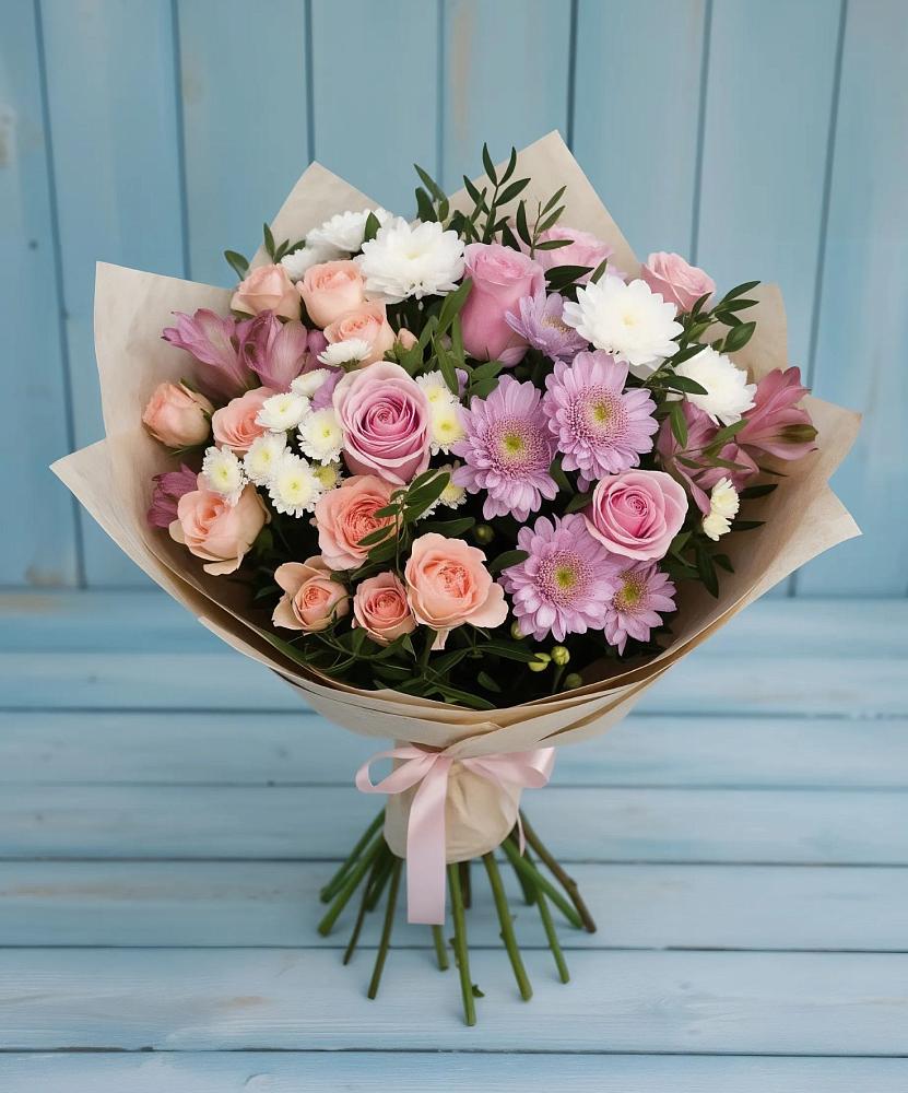 Букет цветов из: Хризантемы, Розы и Альстромерии в Белой Холунице