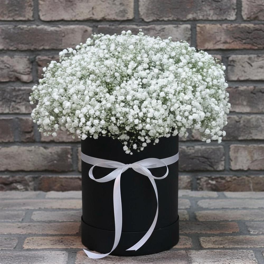 Цветочная композиция из Гипсофила в шляпной коробке в Белой Холунице