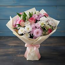 Букет цветов из:  Хризантемы, Альстромерии и Розы #REPLACE_PRED# Белой Холунице