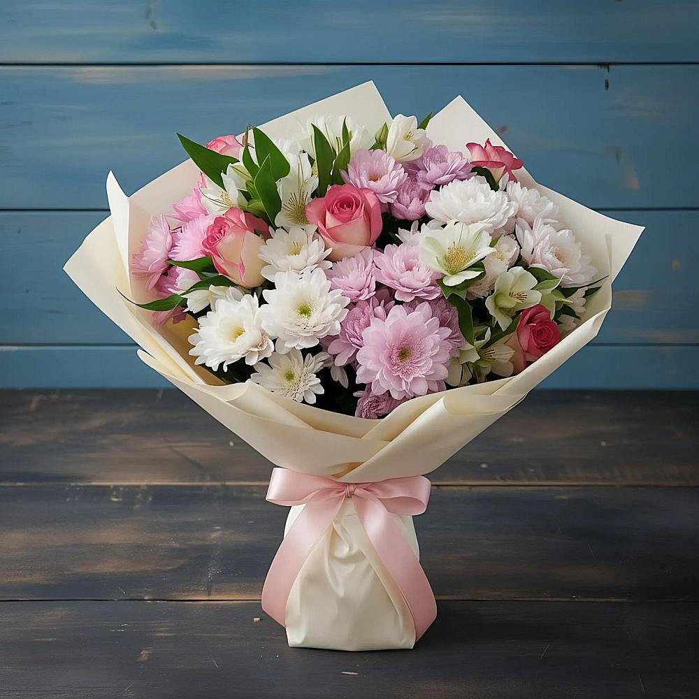 Букет цветов из: Хризантемы, Альстромерии и Розы в Белой Холунице